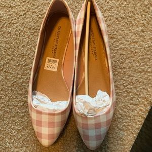 Pink and white Gingham flat shoes